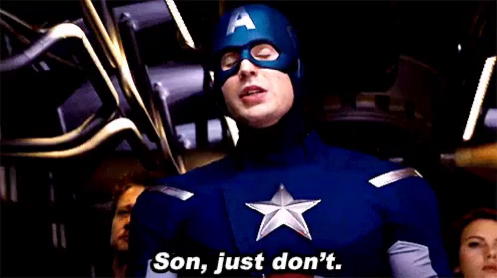 a man in a captain america costume says son just don t