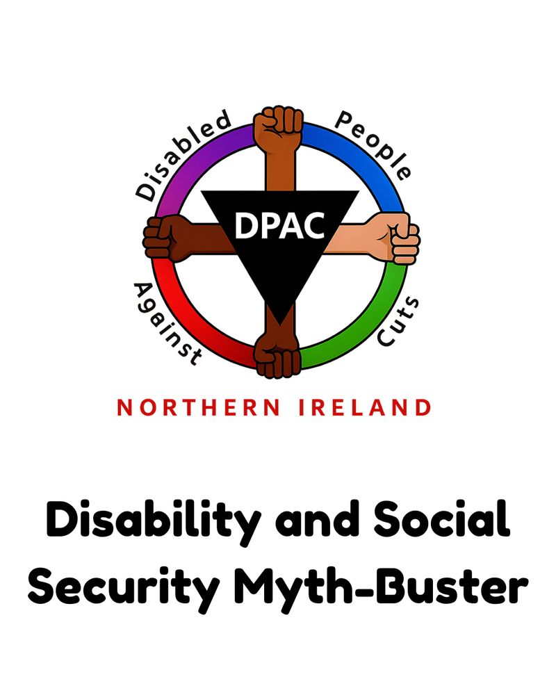 Logo with four interlocking fists of different skin tones and "DPAC" in the center, above the text: "Disability and Social Security Myth-Buster.