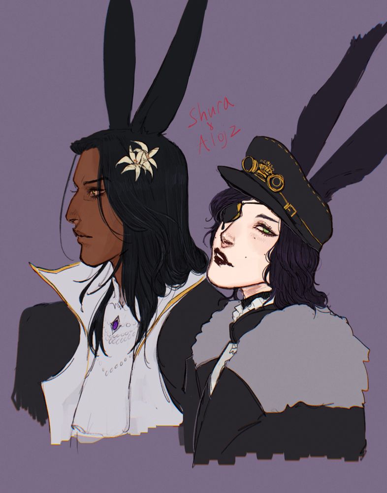 bust drawings of two viera in visual kei style clothing