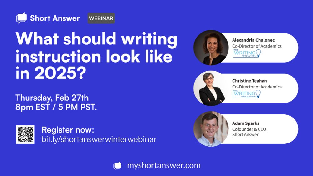 What Should writing instruction look like in 2025? Thursday, Feb 27th, 8pm ET. Register now: bit.ly/shortanswerwrinterwebinar