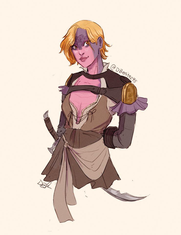 A drawing of my D&D character, a purple and pink Yuan-ti named Wepset.