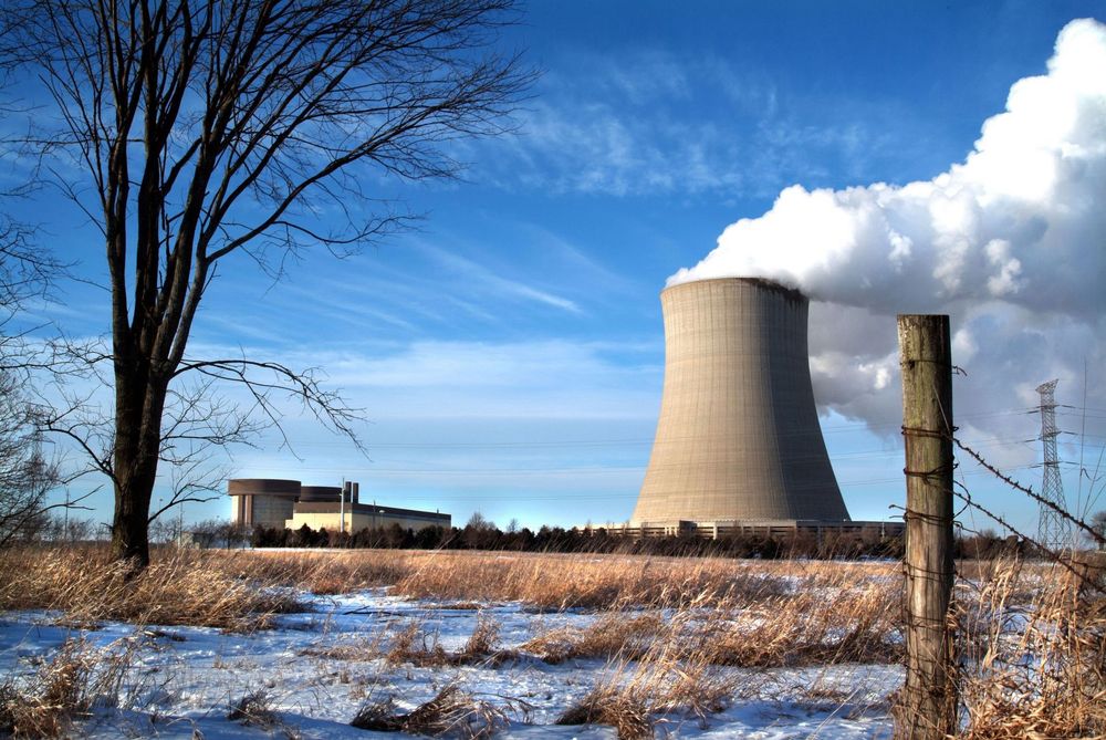 Byron nuclear plant with snow in the foreground