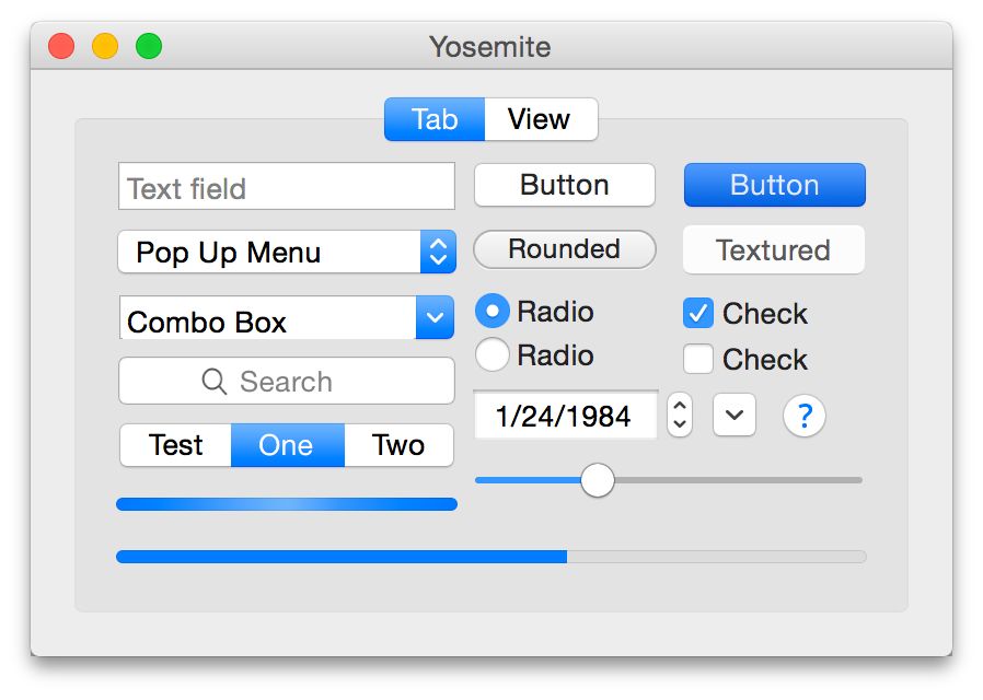 Mac OS X 10.10 Yosemite UI controls in a window.