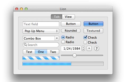 Mac OS X 10.7 Lion UI controls in a window.