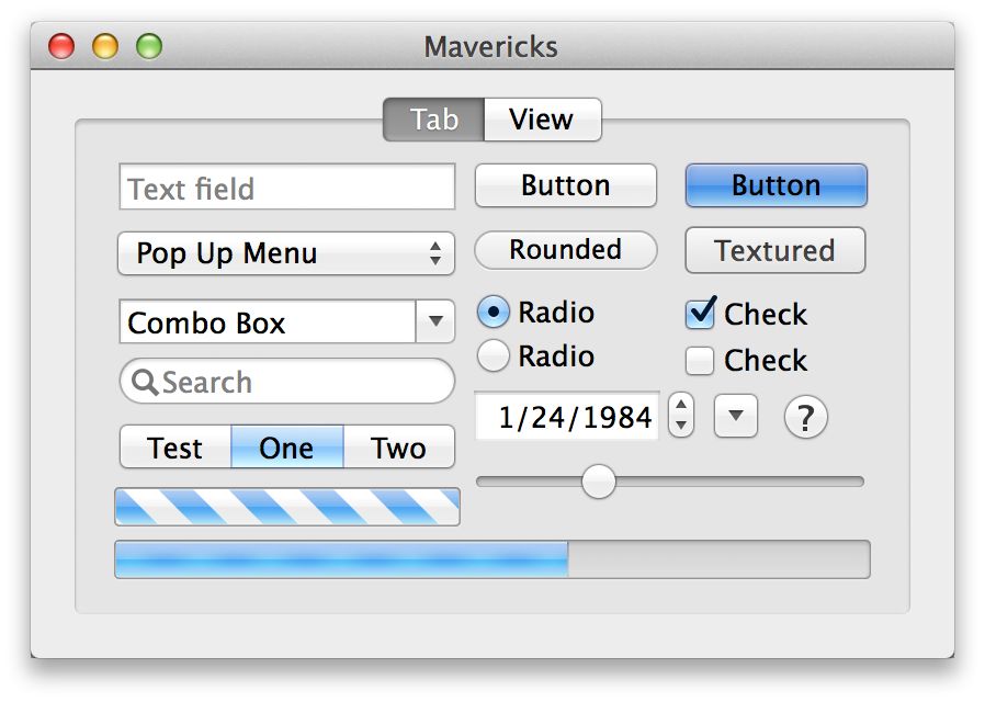 Mac OS X 10.9 Mavericks UI controls in a window.