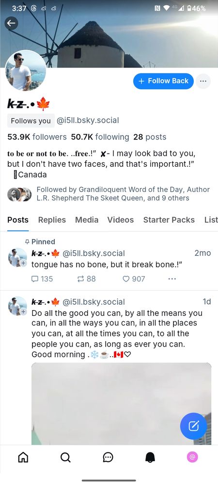 Screenshots from account @5ii.bsky.social with 50k followers and 50k follow. And i wonder who has the time to physically click 100. 000 times. Is it a bot account? 