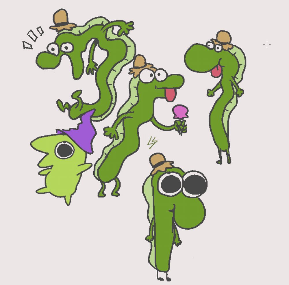 illustrations of the eel from SpongeBob and Glep from Smiling Friends