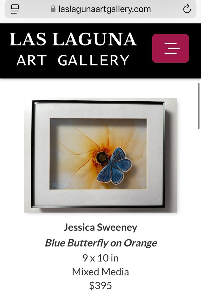 Screenshot of my painting of Blue Butterfly on Orange flower at Las Laguna Art Gallery
