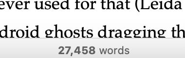 screenshot of Scrivener page, reading '27,458 words'