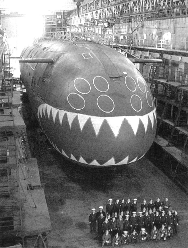 Russian Sierra 1 class titanium submarine Kostroma sporting its sharks teeth paintjob