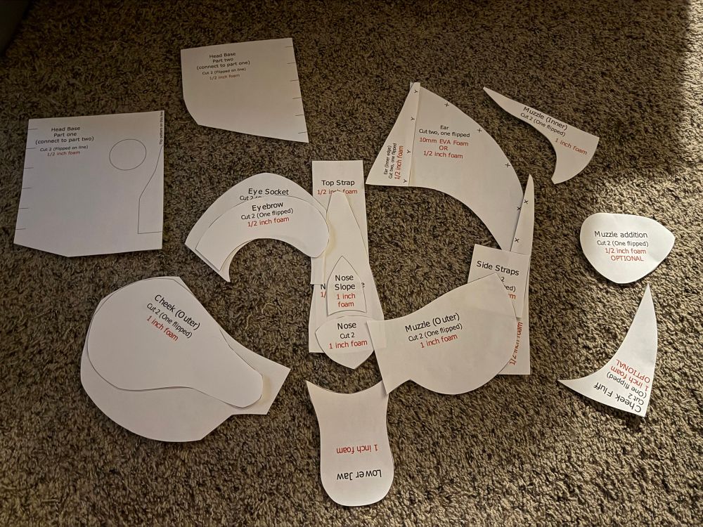 A picture of the patterns cutout scattered on the floor 