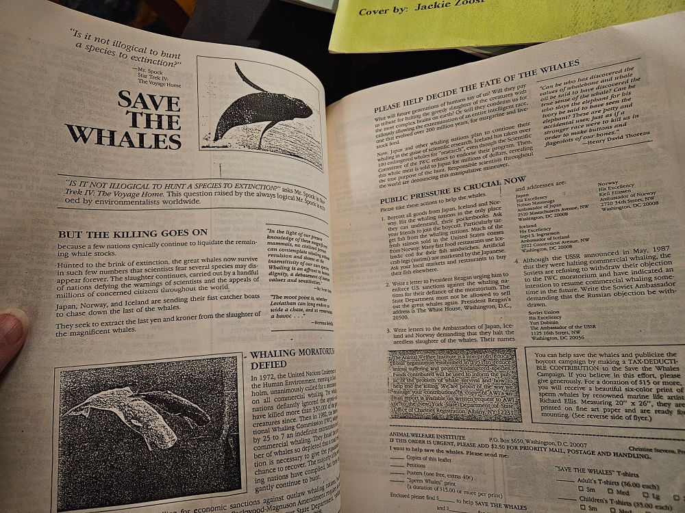 Photo of spread about a Save the Whales campaign