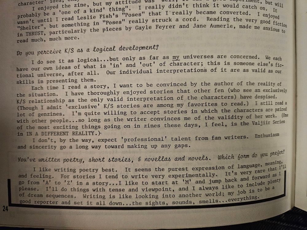 Photo of an excerpt of an interview in "Not Tonight Spock #4".