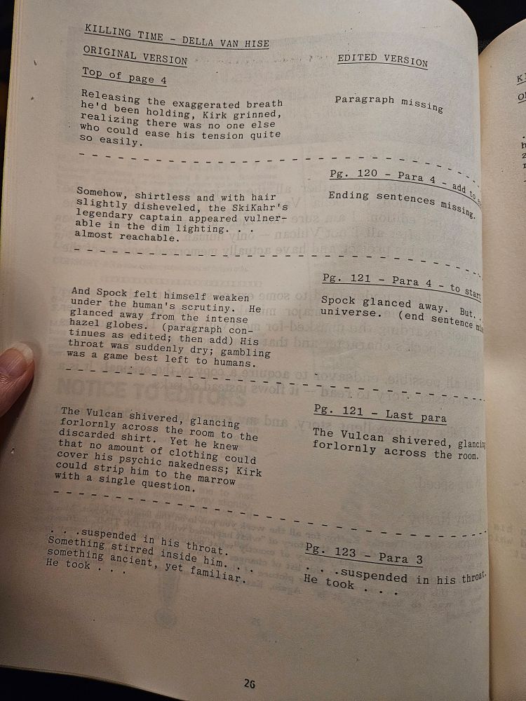 Photo of a list of all the changes in Killing Time