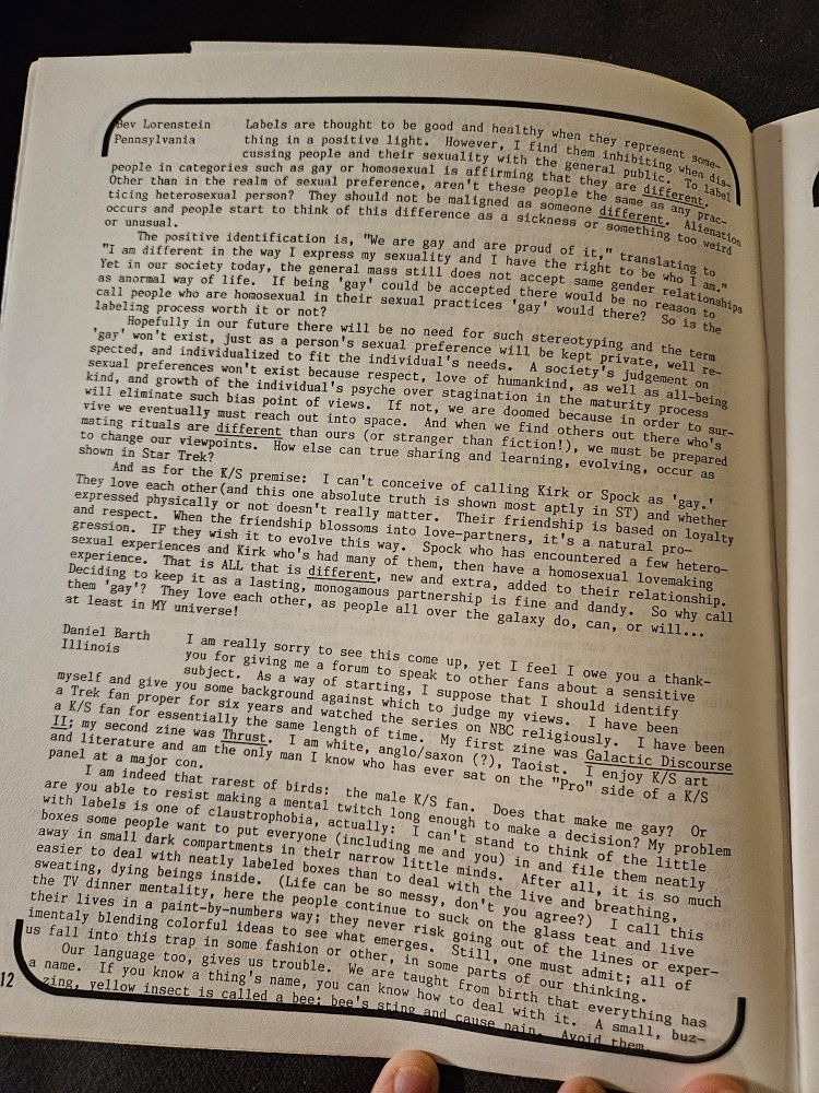 Photo of more excerpts discussing if Kirk and Spock are gay from "Not Tonight Spock #4"