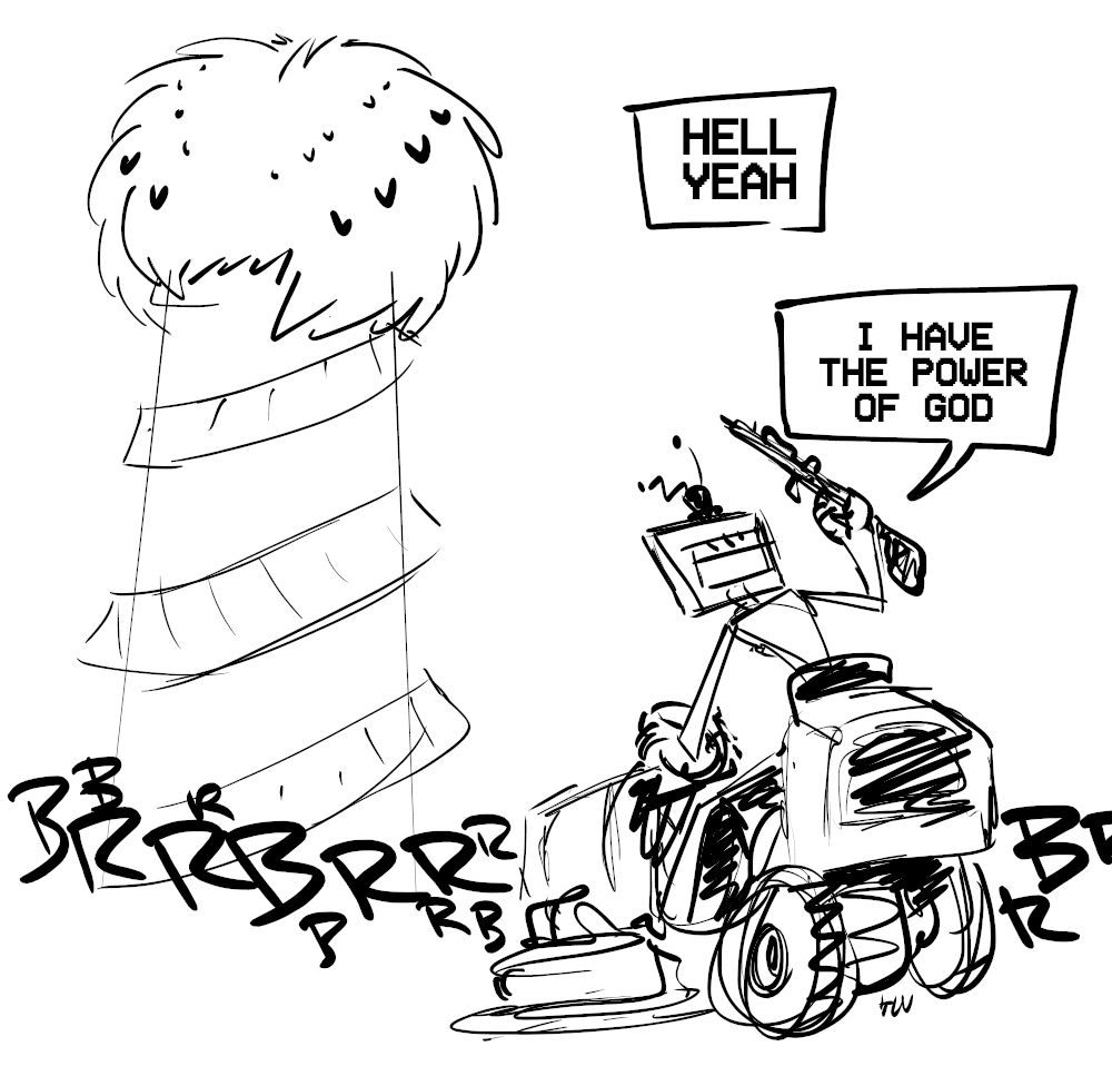 val's ruff is now a kaiju attacking the Vee Tower. Vox is doing the funny white man on lawnmower meme