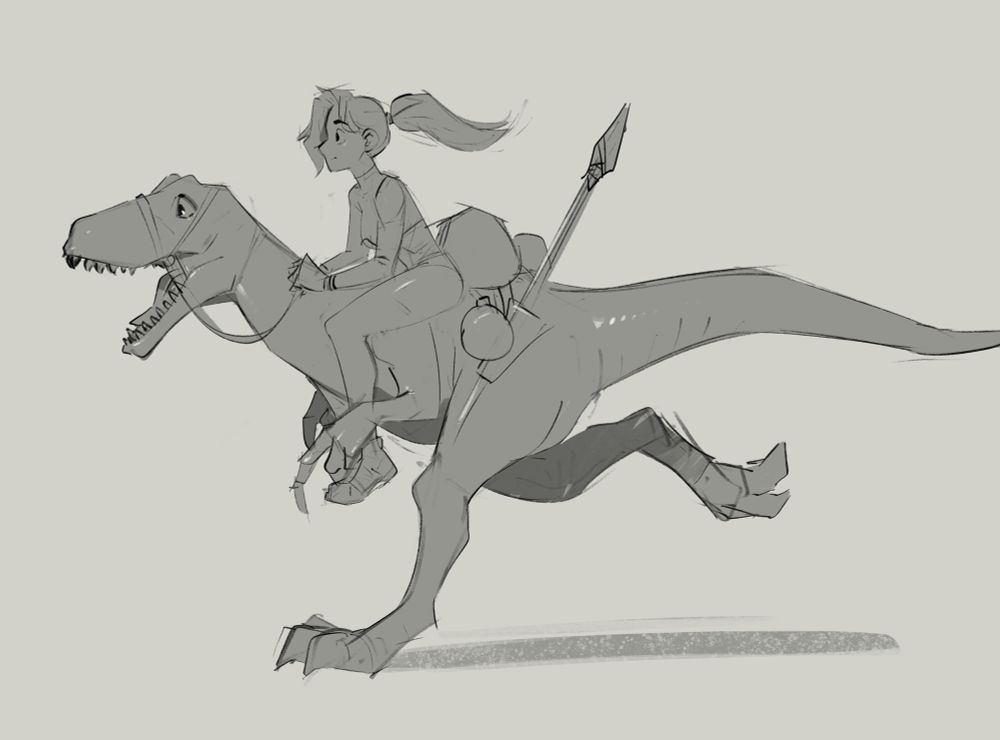 A girl riding a dinosaur 