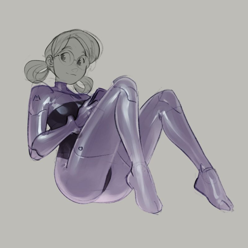 a girl in a tight sci fi suit