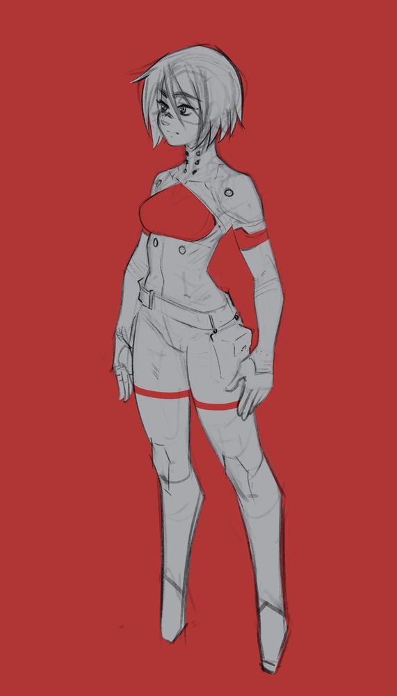 Sketch of Elster from Signalis against a red background 