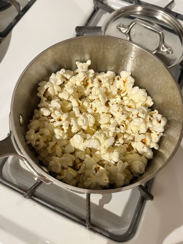 Stove pot filled with life sustaining popcorn 