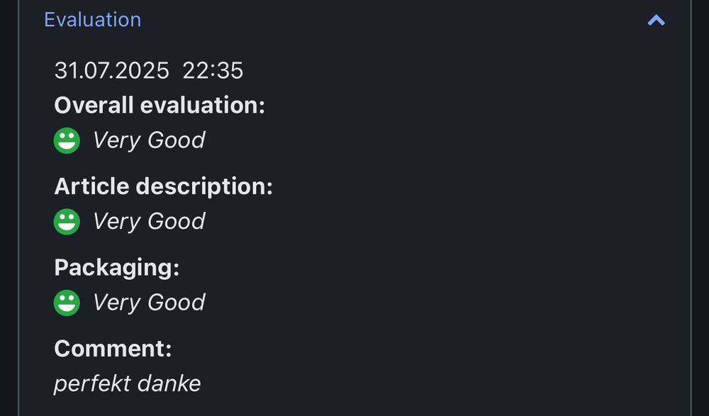 Cardmarket bewertung, bei allem wurde very good angeklickt und als extra kommentar wurde „perfekt danke“ dazu geschrieben 