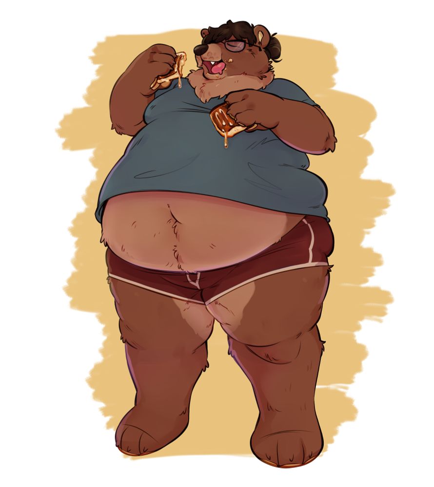 Big fat bear eating sopapilla cheesecake 