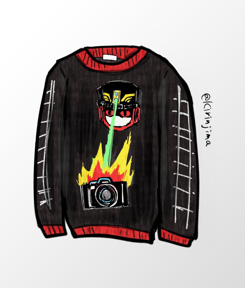 ビームを出してカメラを燃やすブラストレインのセーター。本編仕様