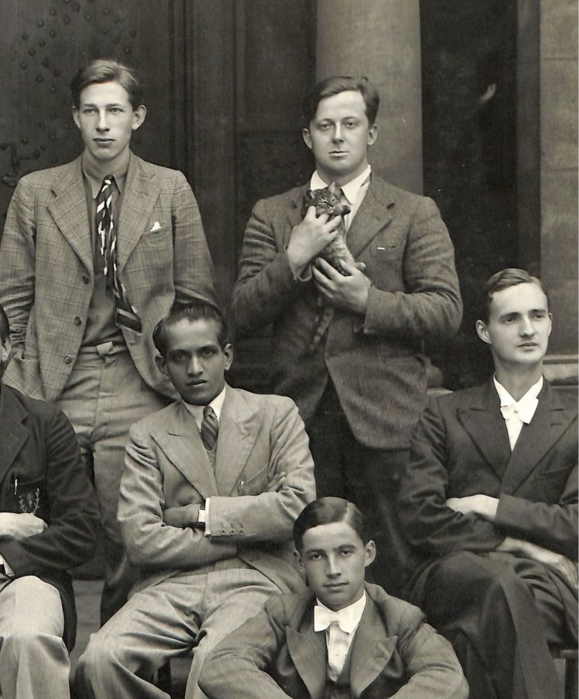 1938 Hertford College Cricket Team photo showing a student holding a kitten