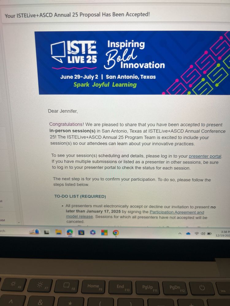 Image of an email informing Jennifer that her proposals to present at ISTE/ASCD Conference have been accepted.