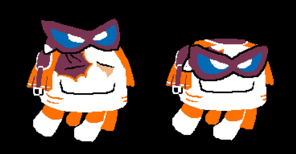 A Happy Ghast with an orange harness. While it mostly resembles the typical appearance of a Happy Ghast, it has a massive burn scar on its right eye, with its googles have a more angered expression. Some of these design decisions are based off Blastapopoulos, a bloon from the Bloons Tower Defense series.