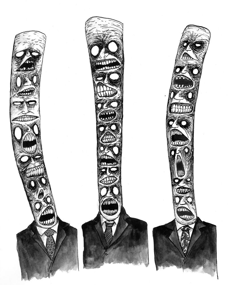 three guys with fucked up heads yelling at each other