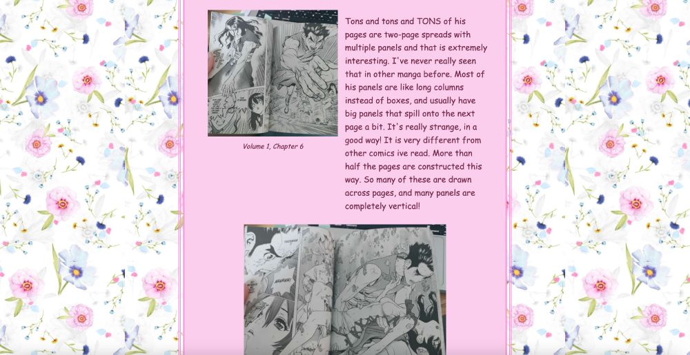 A screenshot of another part of a post from Bug's neocities blog showing annotations for the manga Dr. Stone.