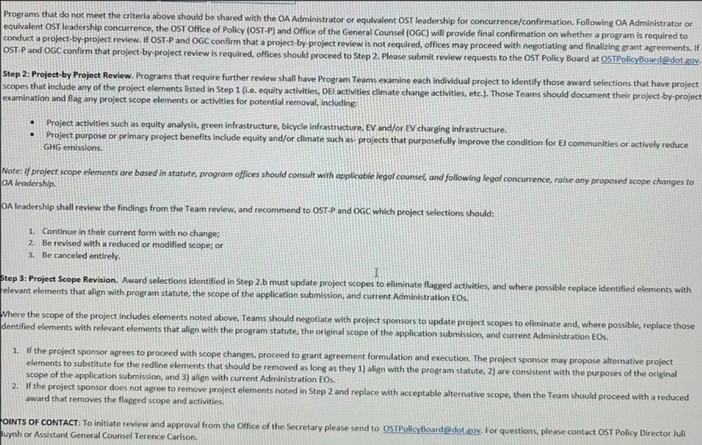 Screenshot of email from Office of the Assistant Secretary for Transportation Policy to Heads of Secretarial Offices and Operating Administrations.