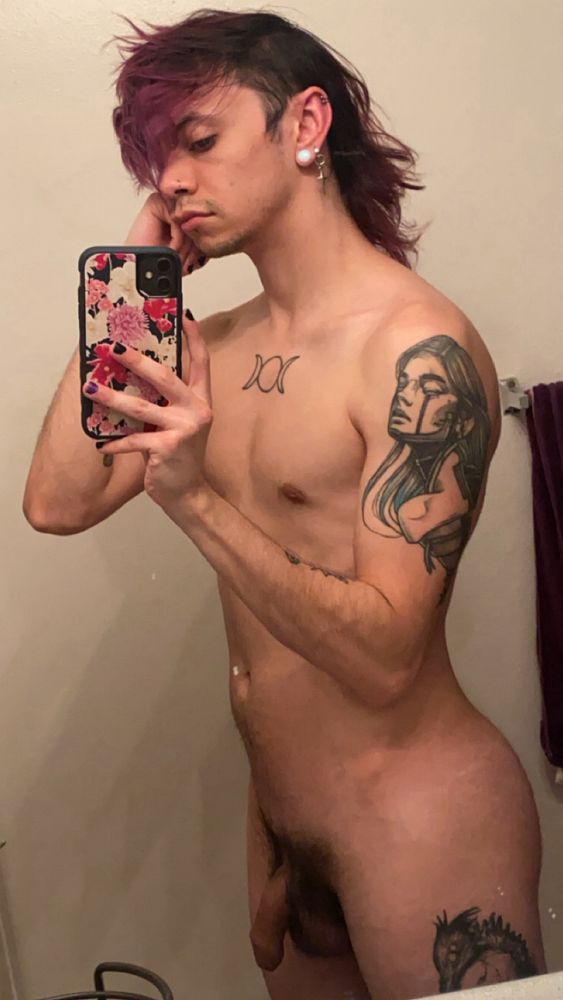 Nude bathroom mirror selfie