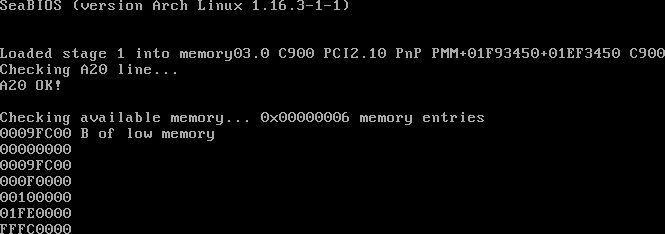 qemu screenshot
its printing the presence of 6 memory entries, with 0x9FC00 B (so like 640ish KB) of low memory, which is excepted 
and 6 hexadecimal numbers, which represent all of the memory regions detected by int 15h