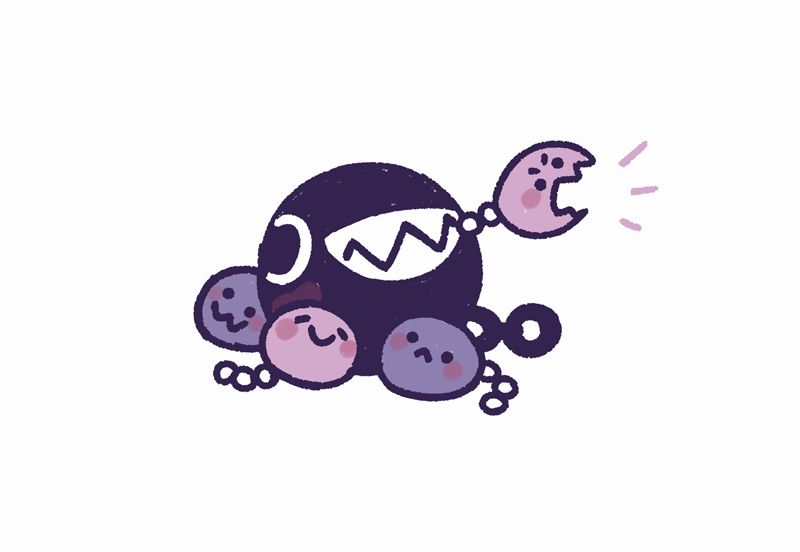 a drawing of a chainchomp mom and her 4 kittens