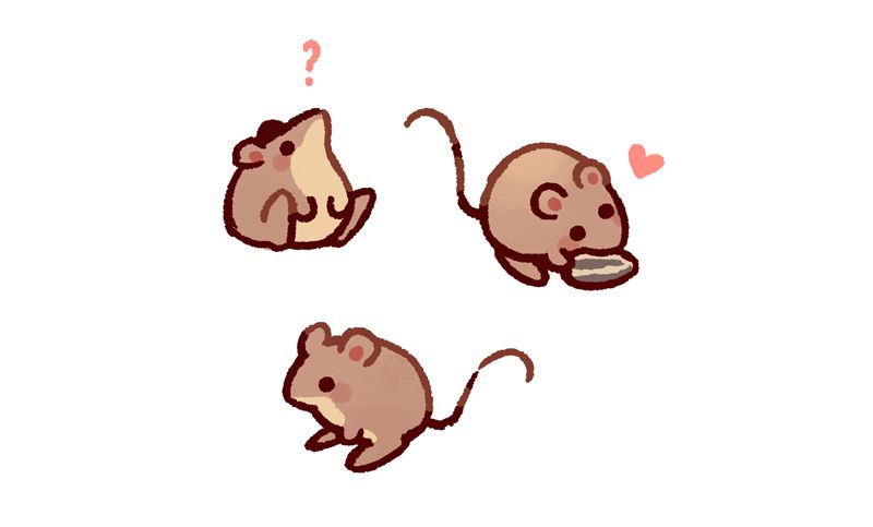 Three doodles of a brown jumping mouse