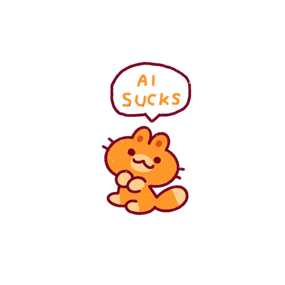 A doodle of a cat saying AI sucks 