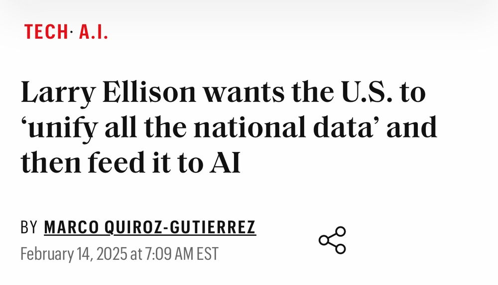 “Larry Ellison wants the U.S. to ‘unify all the national data’ and then feed it to AI”