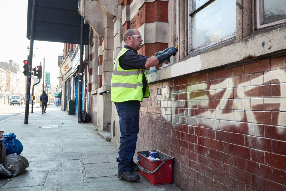 Clearing graffiti in Camberwell