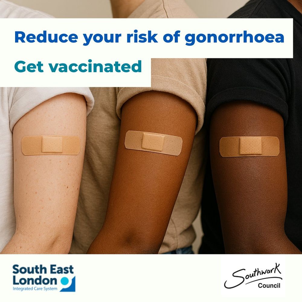 Information about Gonorrhoea vaccinations illustrated with arms wearing plasters to show vaccinations