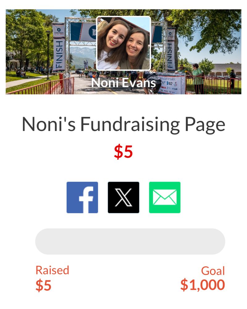 Fundraiser page showing $5 of $1,000 goal. 