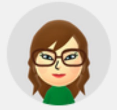 after 3 years hrt
mii with long brown hair, big glasses, blush, red lips, and a wider green body
