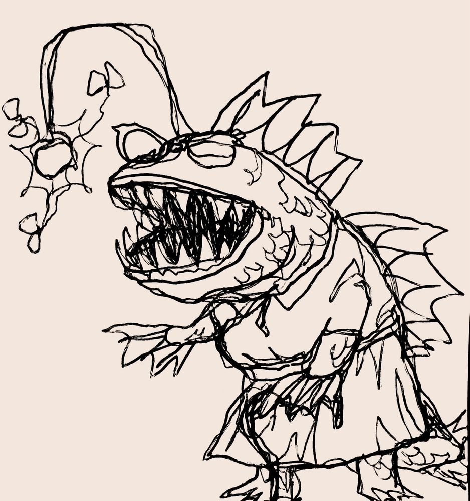 Doodle of an anthro angler fish with a cane. 