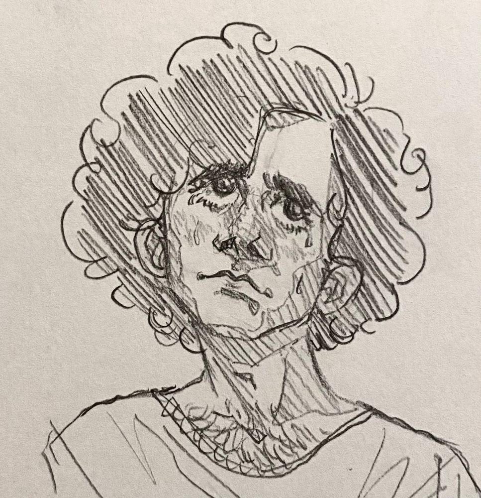 Drawing of a guy gazing wistfully up into the distance with tears dripping from his eyes.