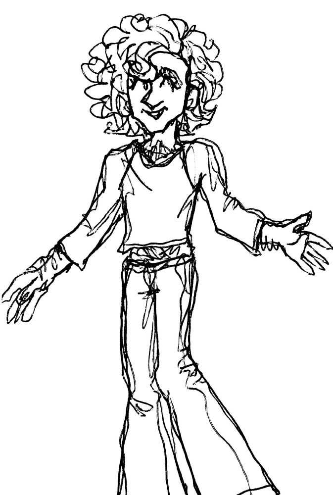 Doodle of a man in a crop top holding out his arms.