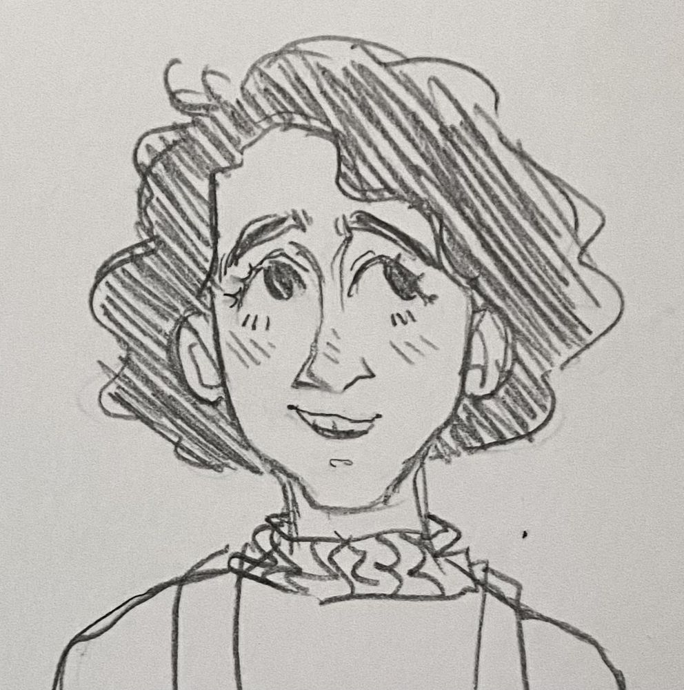 Pencil sketch of a man with an uncertain smile.