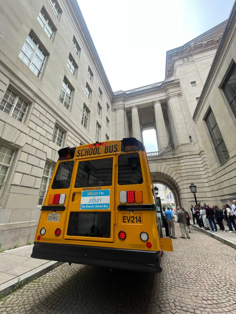 View of the back of an electric school bus taken at EPA HQ in DC