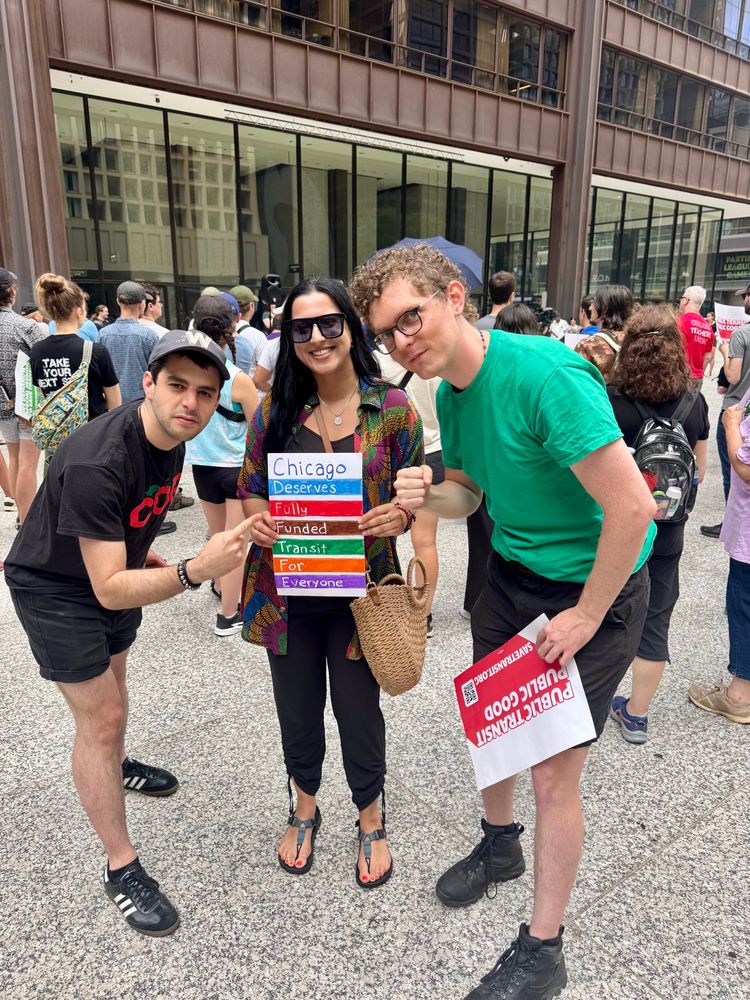 A group photo of members of different coalition groups advocating to fully fund public transit in Chicago 

