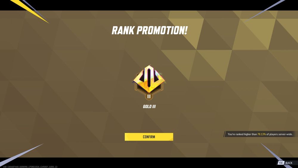 Screenshot of a Rank Promotion placing me at Gold 3.